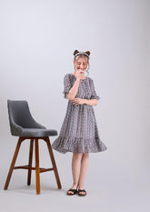 Multicolor Poly Georgette Round Neck Tie Up Printed Dress